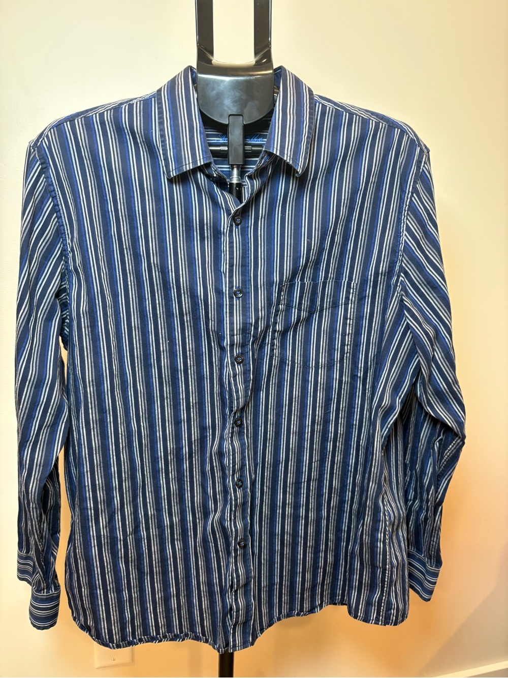 Tasso Elba Navy and White Vertical Stripe Dress Shirt